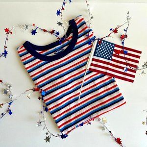 Old Navy Women's Slim-Fit Red, Blue & White Striped T-shirt